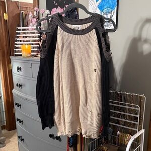 BiBi Off-the-Shoulder Sweater in Black and Cream